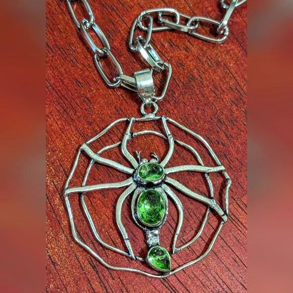 Handcrafted Peridot Spider Web Long Necklace - Picture 8 of 14
